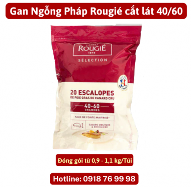 Gan Ngỗng Pháp cắt lát 40/60 Rougie Túi 1kg - Foie Gras