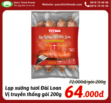Lạp xưởng tươi Đài Loan vị truyền thống (VEDAN) - Gói 200g