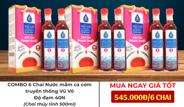 COMBO 6 chai Nước mắm Vũ Võ - Nước mắm Cá cơm truyền thống, Đặc sản Phan Thiết - Độ đạm 40N - 6 Chai 500ml