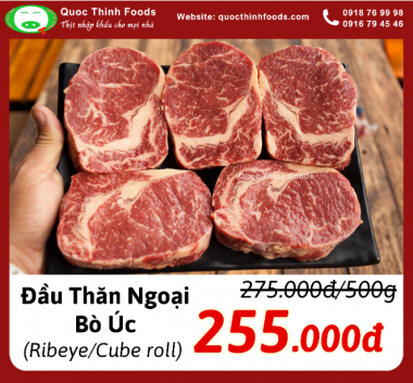Đầu Thăn Ngoại Bò Úc - Australia Frozen Boneless Beef Cube Roll - 500g