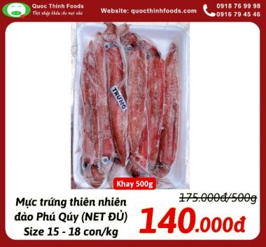 Mực trứng đảo Phú Quý size 15 - 18 con/kg (NET ĐỦ)- Khay 500gr