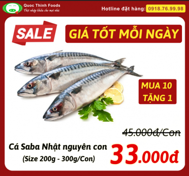Cá Saba Nhật Nguyên Con (Whole Japanese Mackerel) - Size 200g - 300g/Con
