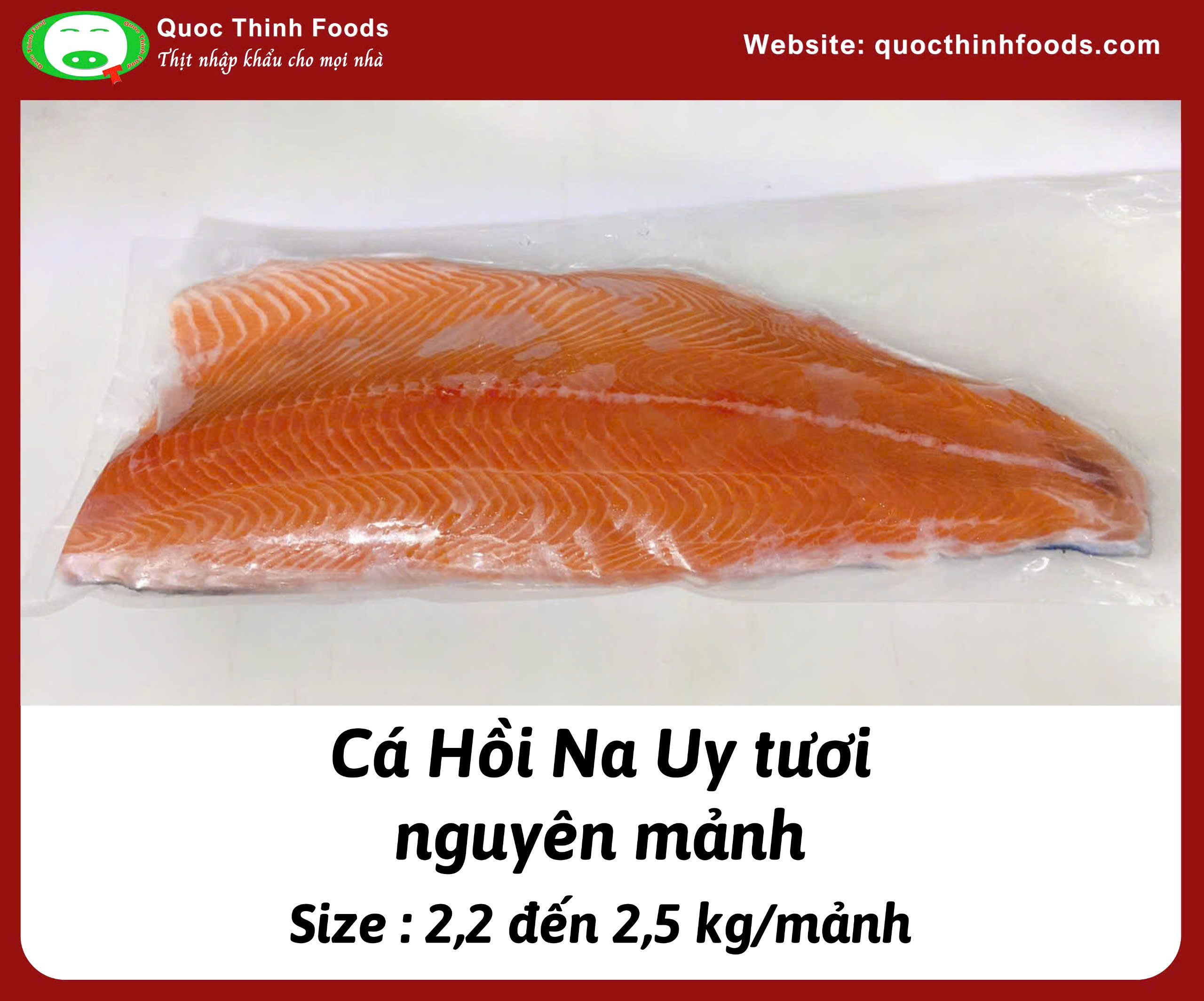 Cá Hồi Na Uy tươi nguyên mảnh (Size từ 2,2 kg - 2,5 kg) - Giá tính kg