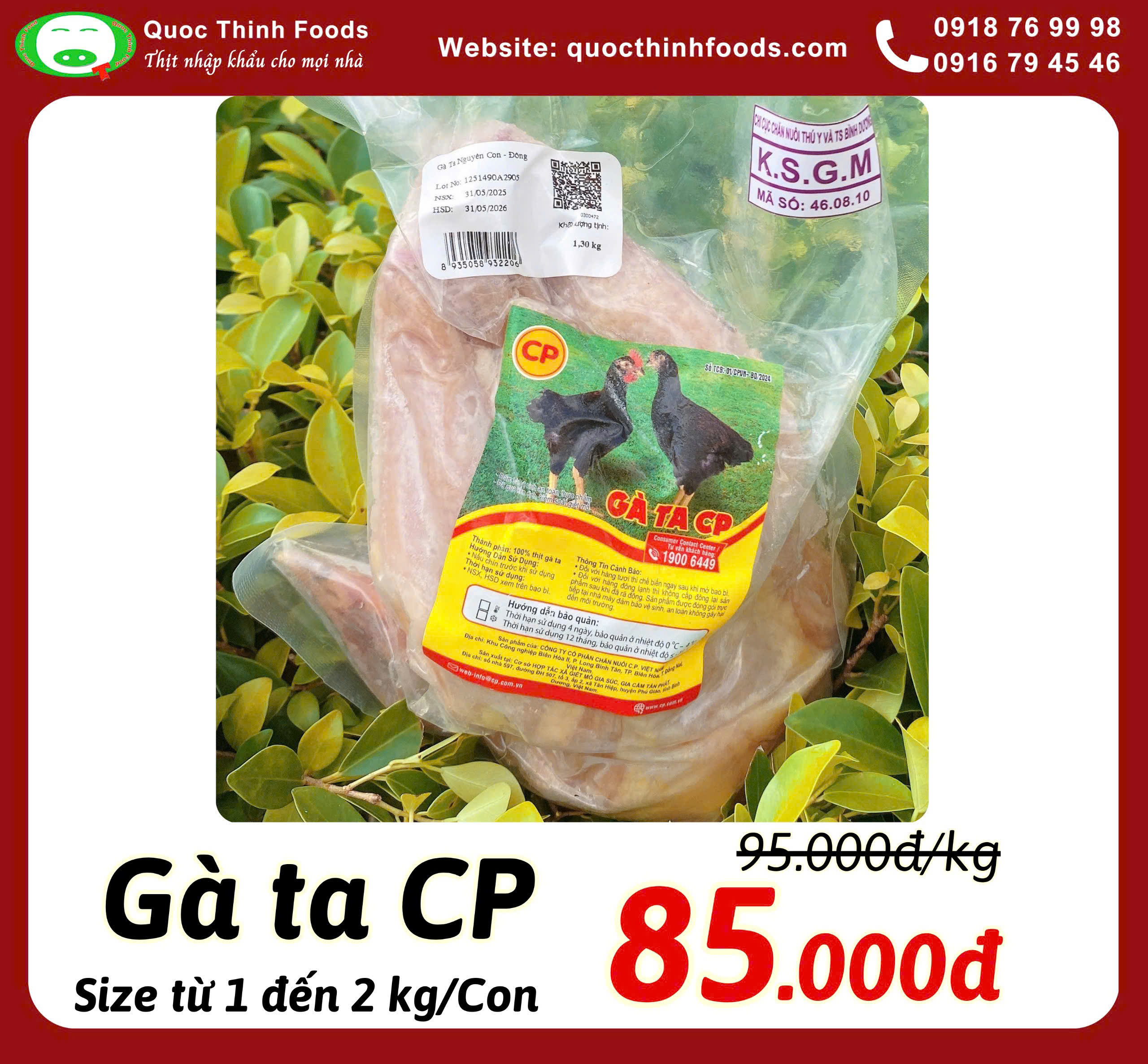 Gà ta CP nguyên con (Size 1 - 2 kg/Con) - Tính kg