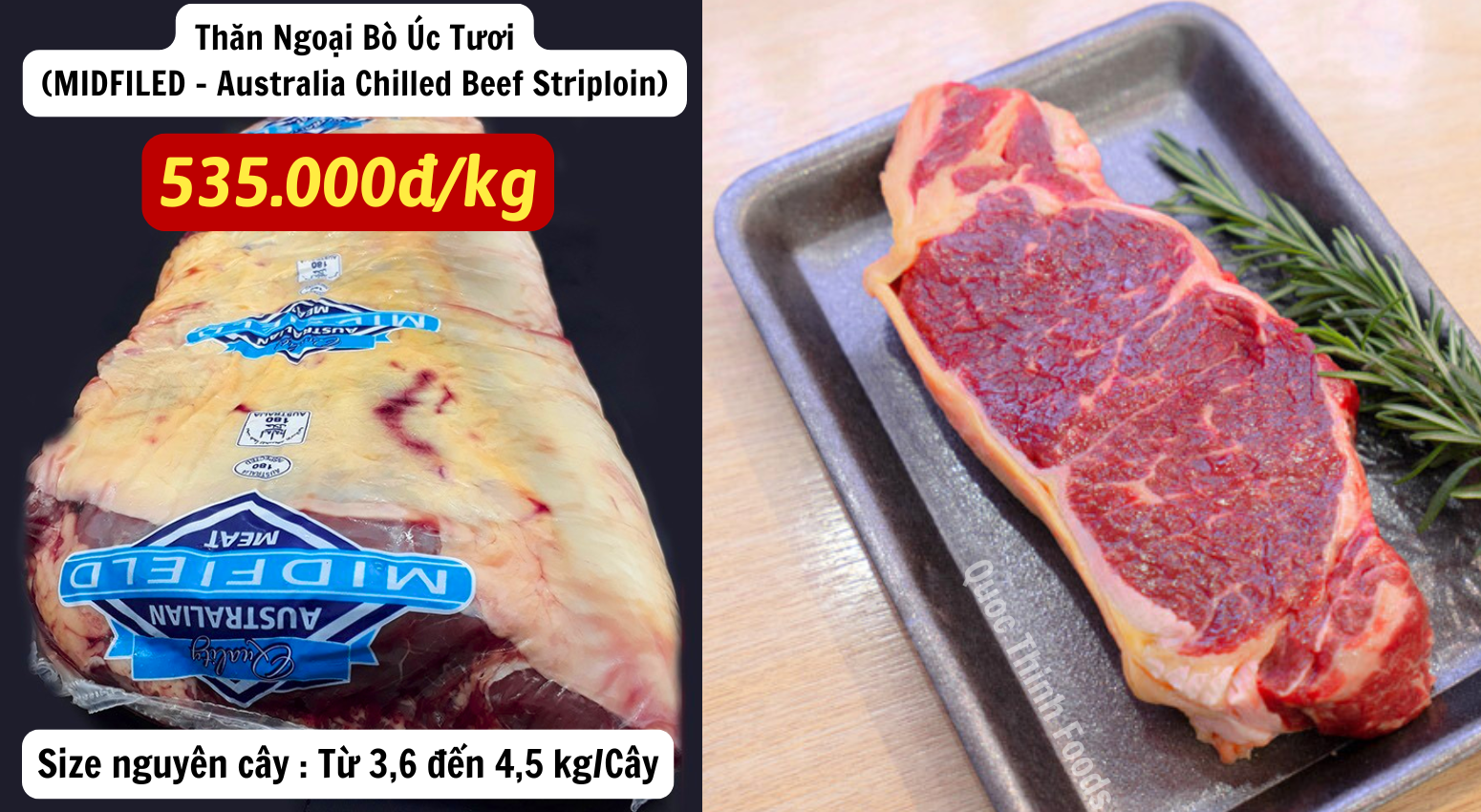 Thịt Bò Tươi - Thăn Ngoại Bò Úc Tươi (Australia Chilled Beef Striploin) - 1 kg