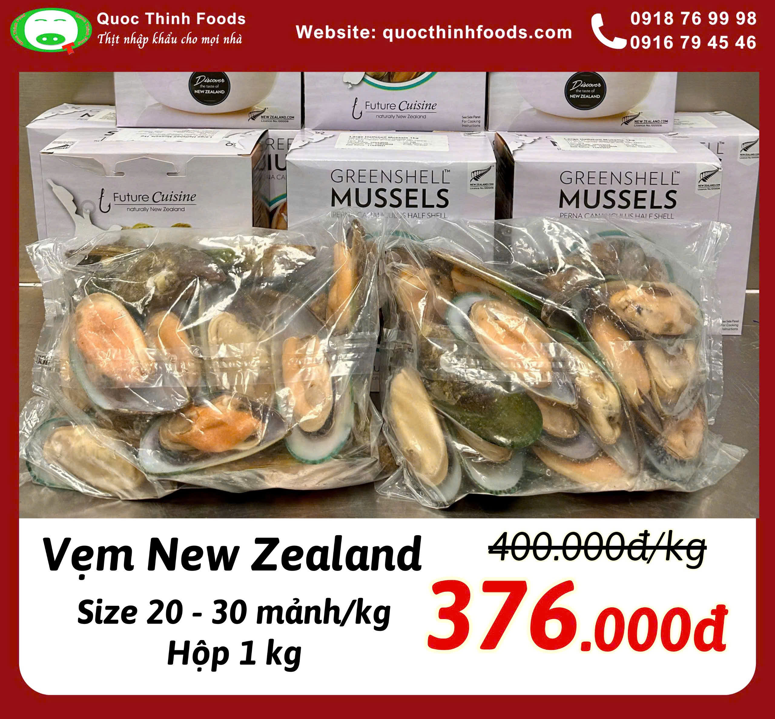 Vẹm xanh nhập khẩu New Zealand có 20 - 30 mảnh (Future Cuisine) - Túi 1 kg